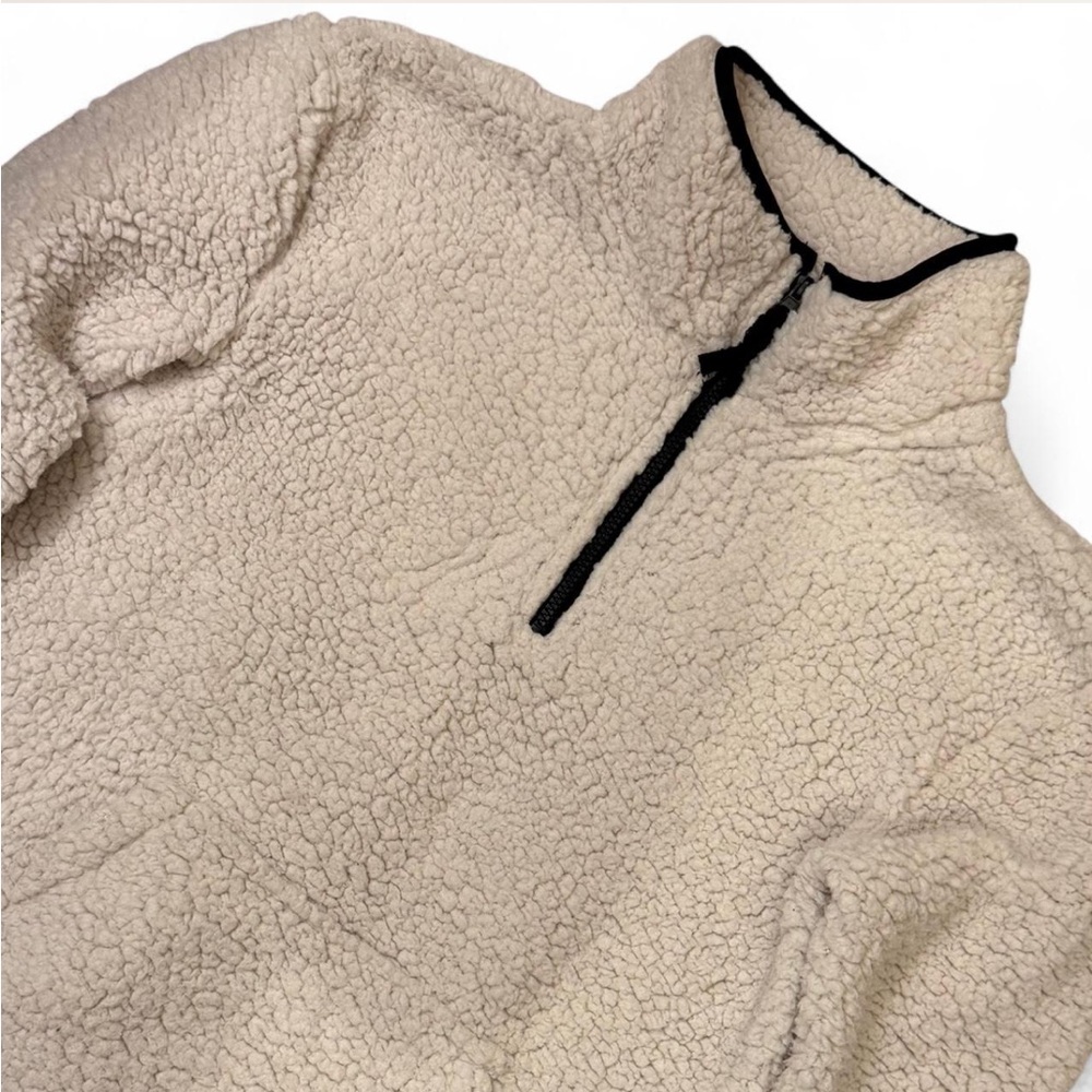 Sherpa Fleece Quarter Zip Pullover with Black Accents | Size Kids L / Women’s S